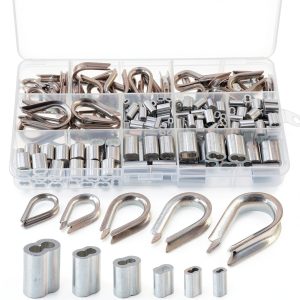 Wire Rope Thimbles Kit Glarks 250pcs 304 Steel & Aluminum Crimping-0