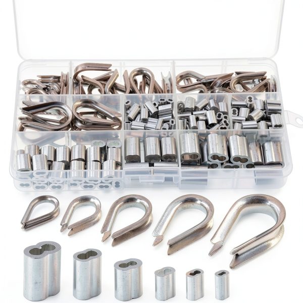 Wire Rope Thimbles Kit Glarks 250pcs 304 Steel & Aluminum Crimping-0